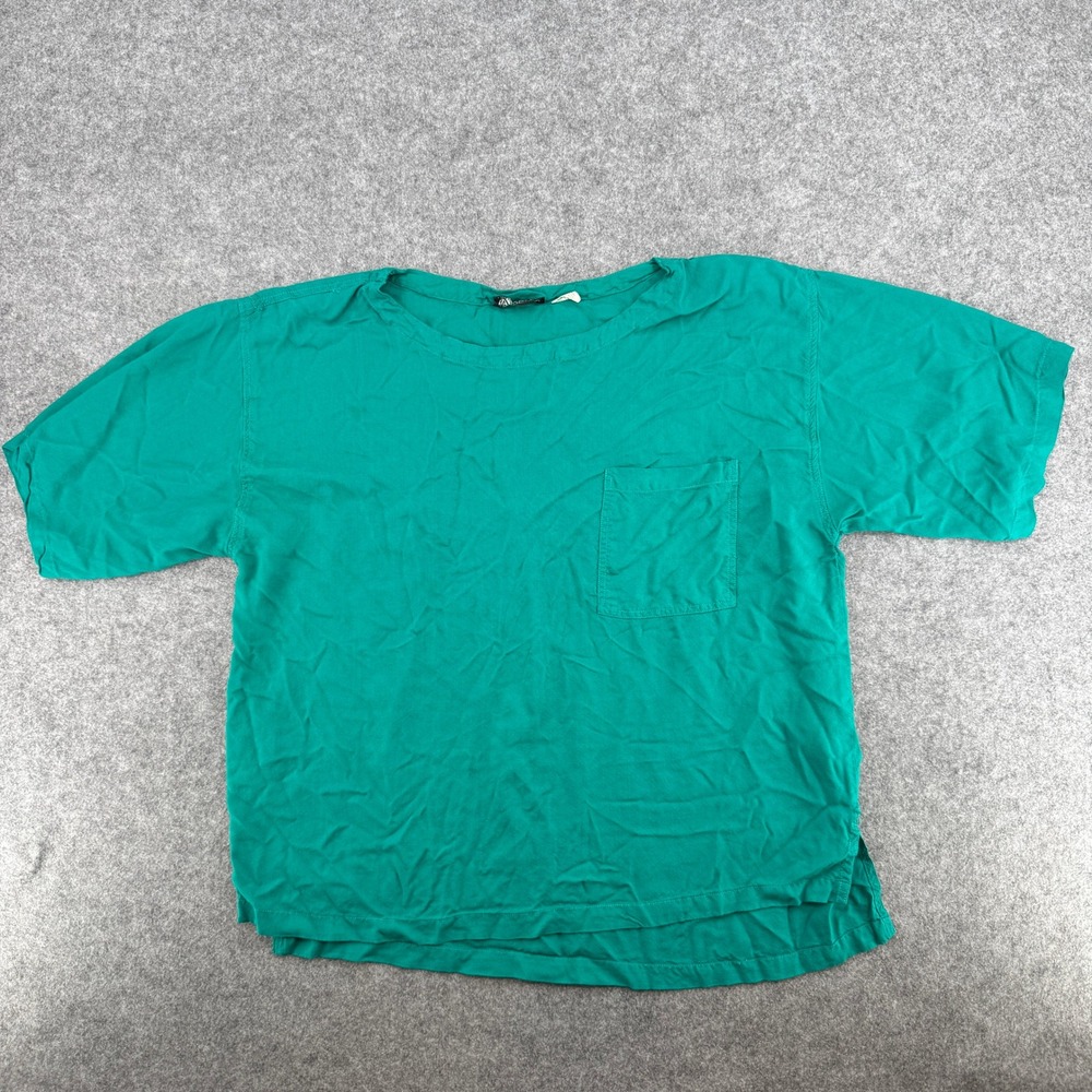 Vintage Green Short Sleeve Pocket Rayon Relaxed Manisha Top Womens M